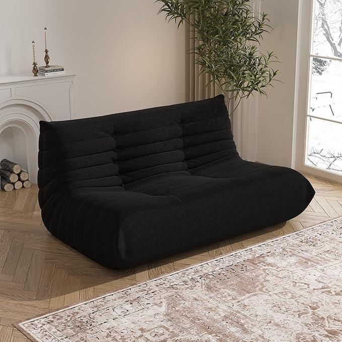 Bean Bag Chair, Loveseat Fireside Chair Bean Bag Sofa Large Bean Bag Chair for Adults, 2 Seater Bean Bag Chairs for Teens with High Density Comfortable Foam, Bean Bag for Living Room, Bedroom (Black)