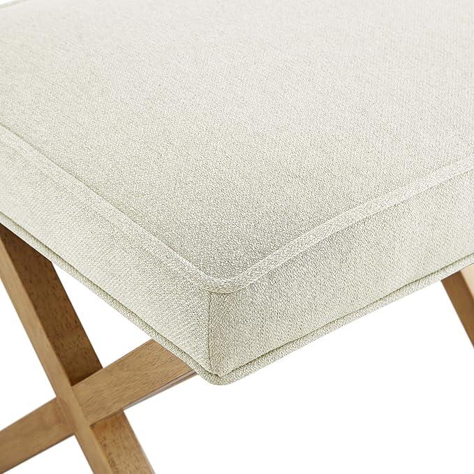 Amazon Basics Small Ottoman Foot Rest, Mid-Century Modern X Square Polyester Foot Stool, Linen, Ivory White, 18