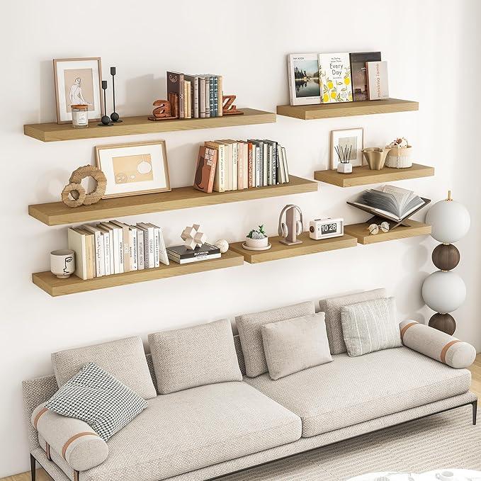 RICHFOCUS 31.5Inch Floating Shelves for Wall 2 Pack Shelves for Bedroom|Kitchen|Bathroom Wall Mounted Rustic Wood Floating Shelf with Invisible Brackets for Books|Storage|Decor, Oak