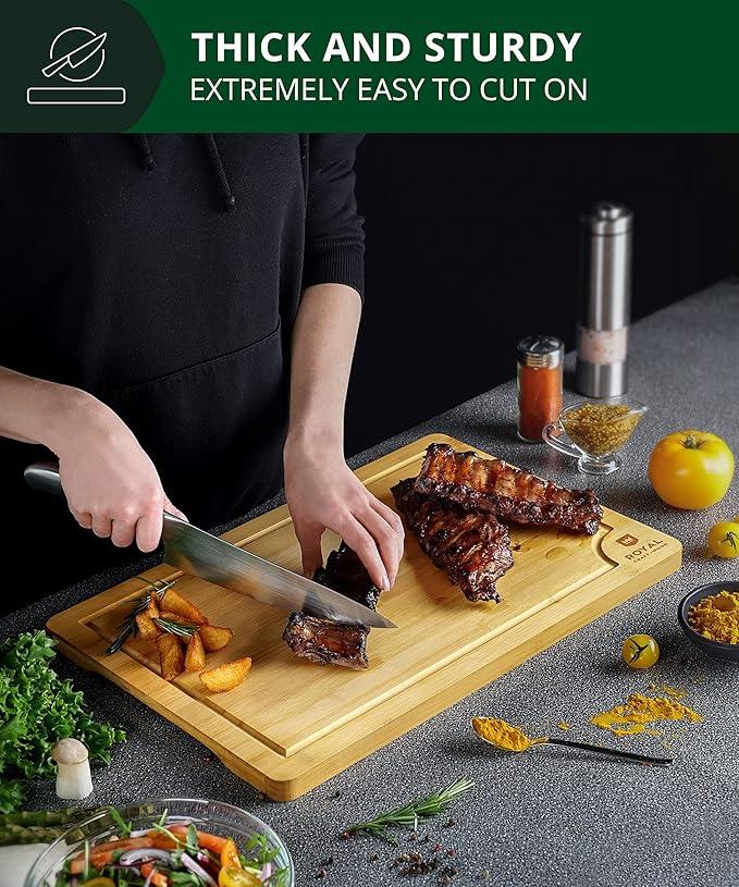 ROYAL CRAFT WOOD Extra Large Cutting Boards for Kitchen Meal Prep & Serving-Bamboo Wood Cutting Board with Deep Juice Groove - Charcuterie & Chopping Butcher Block for Meat - Gadgets Gift (XL 18x12