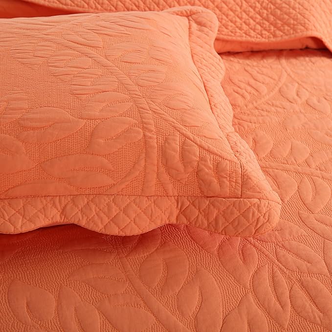 MarCielo 3-Piece 100% Cotton Oversized Bedspread Lightweight Quilt Coverlet Embroidery Farmhouse Bedding Set T0 (Salmon, Oversized Queen (100
