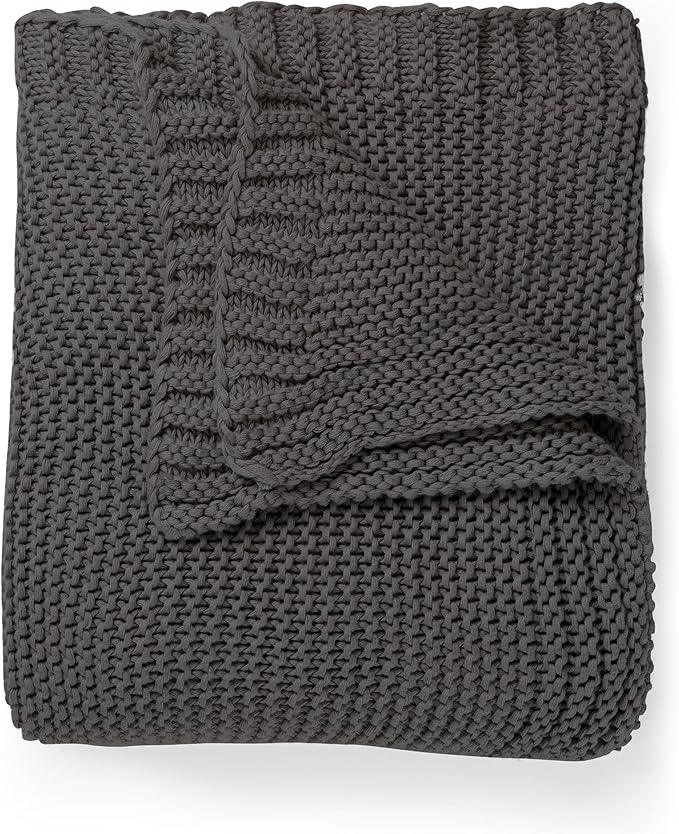 MakeMake Organics Organic Throw Blanket GOTS Certified Organic Cotton Blanket Knit Couch Bed Fall Colors Soft Neutral Cotton Throw Blanket Large (50x60, Charcoal Grey)