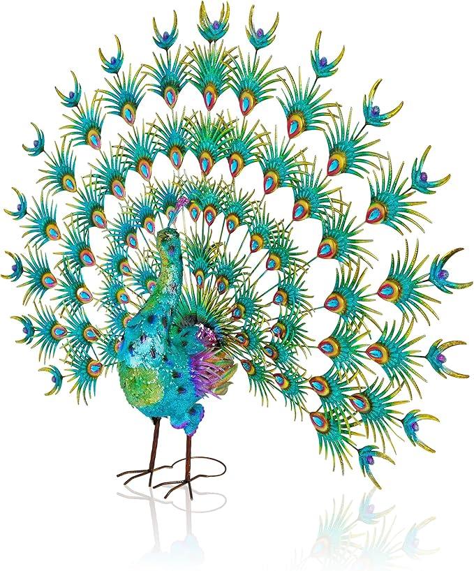 Alpine Corporation HEH376 Jumbo Sized Iron Majestic Peacock Decor, Elegant Garden & Patio Bird Statue, 55