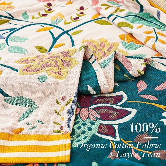 Boho Throw Blanket, 100% Organic Cotton Breathable Ultra Soft 80