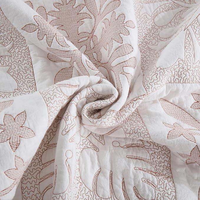 MarCielo 3-Piece 100% Cotton Bedspread Lightweight Quilt Coverlet Embroidery Farmhouse Bedding Set (TJ Colorful,Queen (98