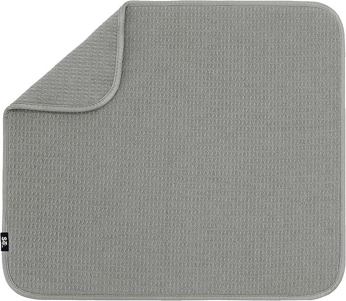S&T INC. Dish Drying Mat, 16” x 18”, Absorbent Microfiber Kitchen Counter Mat, Dish Drying Pad for Dishes, Utensils, Pots and Pans, Large, Grey