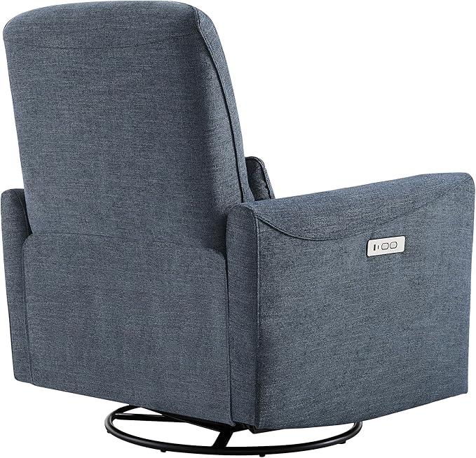 CHITA Power Recliner Chair Swivel Glider, FSC Certified Upholstered Fabric Living Room Nursery Reclining Sofa Chair with Lumbar Support, Ink Blue
