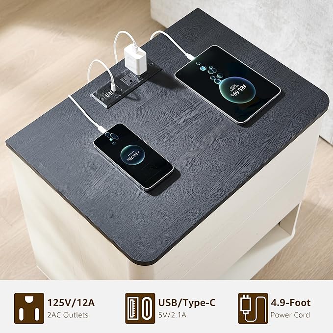 Nightstand Set of 2 with Charging Station, 22