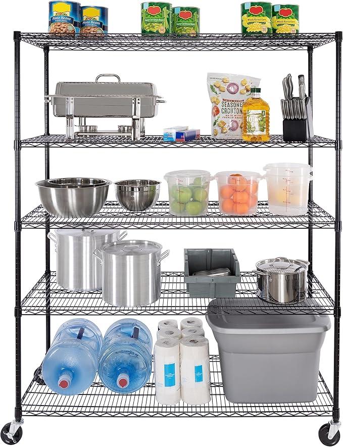 Seville Classics UltraDurable Heavy Duty NSF Solid Steel Wire Rack Storage Unit, Organizer for Garage, Warehouse, Office, Restaurant, Classroom, Kitchen, Black, 5-Tier Shelving, 60