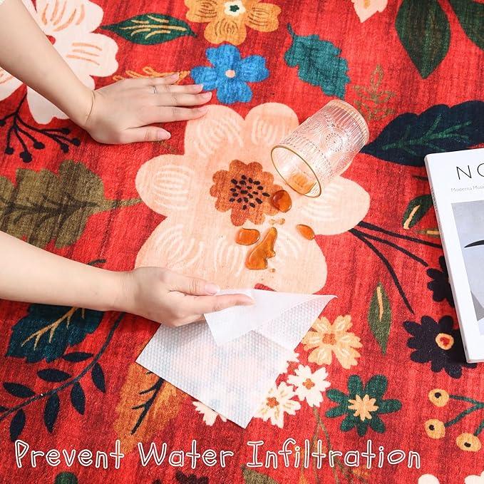 Runner Rug for Hallways Kitchen Rug Non Slip 2'6''x8' Washable Runner Rugs with Rubber Backing Soft Floral Carpet Runner for Hallways, Kitchen, Laundry, Bedroom, Bathroom(Red)