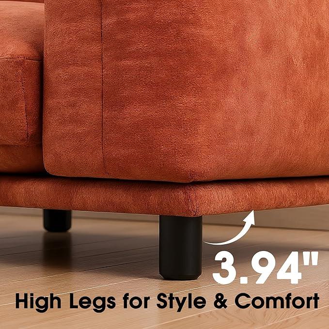 Modern Minimalist Chenille Modular Sectional Sofa, Oversized Couch and Loveseat Set with Thick Cushions, Upholstered Sofa for Small Spaces, Living Room, Bedroom, Office, Apartment(Orange,75