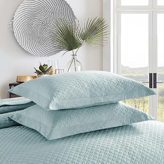 MarCielo 3-Piece 100% Cotton Oversized Bedspread Lightweight Quilt Coverlet Embroidery Farmhouse Bedding Set (TM Mint Green, Oversized King (118