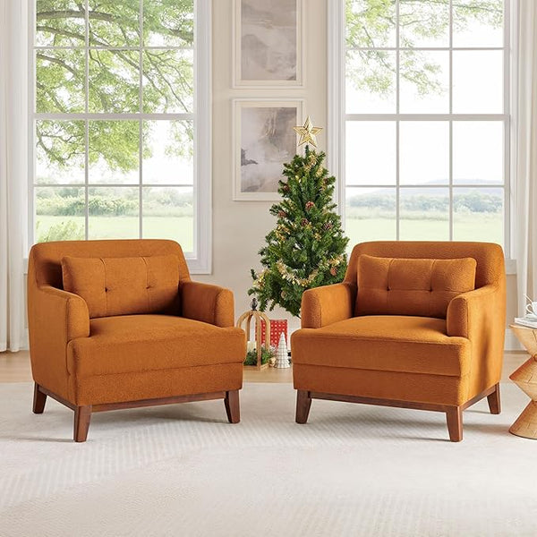 Modern Accent Chair with Terry Fabric, Upholstered Armchair with Spring Package Cushion & Solid Wood Frame, Comfy Lounge Chair for Living Room, Bedroom, or Reading Corner, Terry, Curry