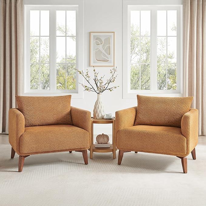 Oversized Accent Chair Modern Boucle Armchair for Living Room Sets of 2 - 37