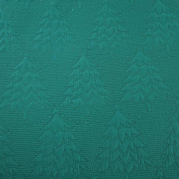 MarCielo 3-Piece Christmas Quilt 100% Cotton Oversized Bedspread Lightweight Coverlet Embroidery Christmas Tree Pattern Bedding Set(TC Emerald, Oversized King (118
