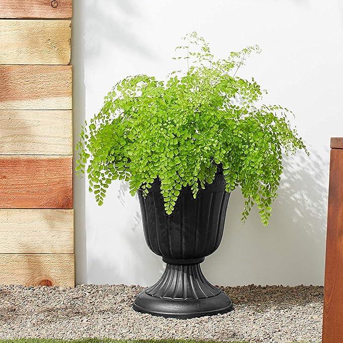 PL10BK Classic Traditional Plastic Urn Planter Indoor/Outdoor, 15