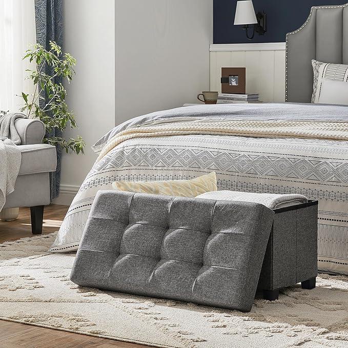 SONGMICS Storage Ottoman Bench, Foldable Foot Rest with Legs, 15 x 30 x 15.2 Inches, End of Bed Bench, Storage Chest, Load up to 660 lb, for Living Room, Bedroom, Entryway, Slate Gray ULSF16GYZ