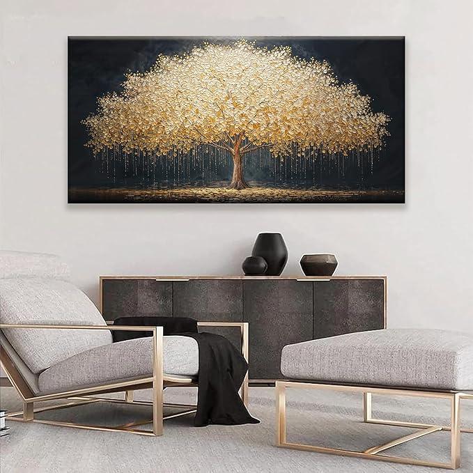Tsomzxng Abstract Wall Art Gold Tree Of Life Artwork Canvas Art Wall Decor Painting Prints Gold Tree Large Abstract Wall Decor Picture For Living Room Bedroom Home Office Artwork 29