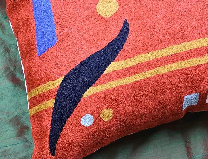 Kandinsky Modern Pillows Cover- Orange | Mid Century Chair Cushions | Abstract Throw Pillows | Contemporary Pillowcase | Modern Couch Pillows | Needlepoint Accent Cushion | Wool Size 18x18