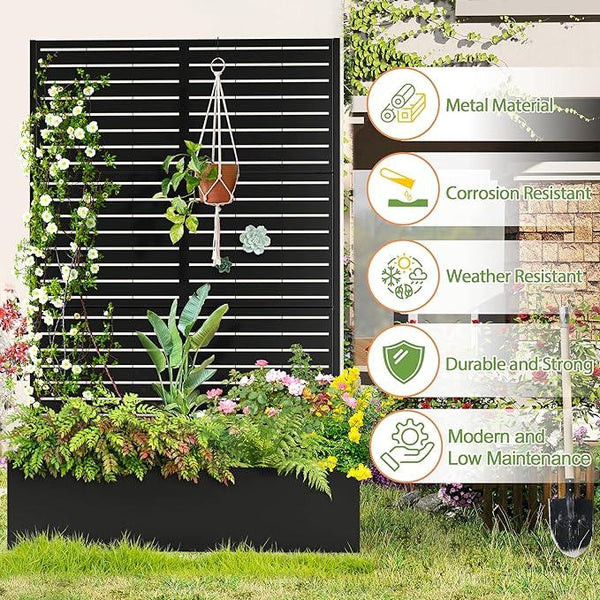 Trellis for Climbing Plants Outdoor，Mental Garden Bed with Drainage Holes Outdoor Privacy Screen Design Tall planters for herb Flower Vegetables 73