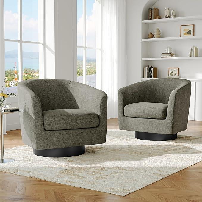 Swivel Barrel Accent Chair, Modern Round Chenille Fabric Arm Chair for Living Room, Bedroom, Comfy Club Reading Chairs for Adults（Chenille Fabric, Tan, Set of 1