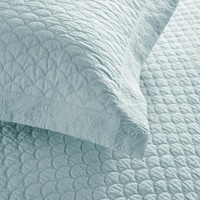 MarCielo 3-Piece 100% Cotton Oversized Bedspread Lightweight Quilt Coverlet Embroidery Farmhouse Bedding Set (TM Mint Green, Oversized Queen (100