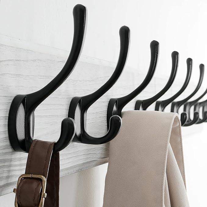 SKOLOO Rustic Wall Mounted Coat Rack, Case of 2, Pine Solid Wood Coat Hook Hanger - 10 Hooks for Hanging Clothes Robes Towels Coats