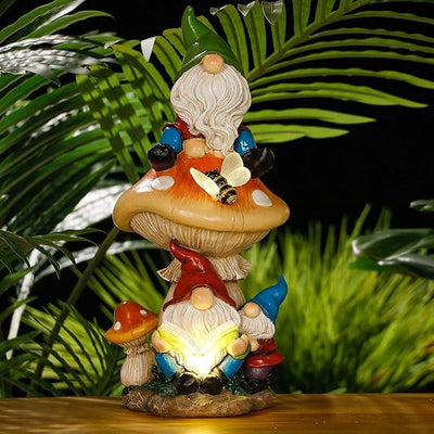 TERESA'S COLLECTIONS Garden Gnomes Statues Decorations for Yard with Solar Lights, Resin Sculptures& Statues on Mushroom Reading Garden Outdoor for Patio Lawn Ornaments,Ideal Gifts for Mom, 12.6
