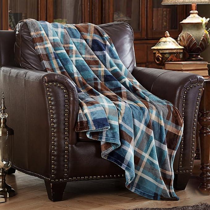 MERRYLIFE Throw Blanket Plaid Sherpa | Ultra-Plush Soft Colorful | Decorative Couch Travel Blanket | (50