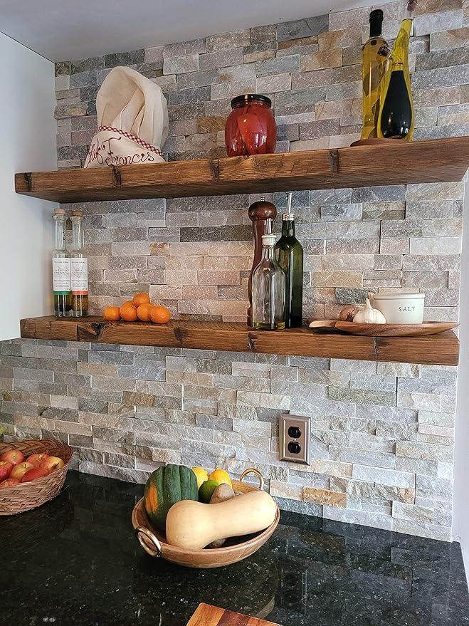 joelsantiques Floating Shelf, Wood Wall Shelf, Natural Wooden Home Decor for Bathroom Kitchen Bedroom, Hanging Mounted Invisible Bracket (Medium Brown, 7