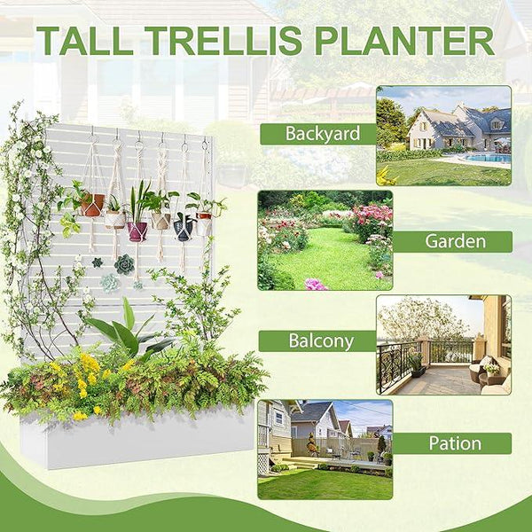 Trellis for Climbing Plants Outdoor，Mental Garden Bed with Drainage Holes Outdoor Privacy Screen Design Tall planters for herb Flower Vegetables 73