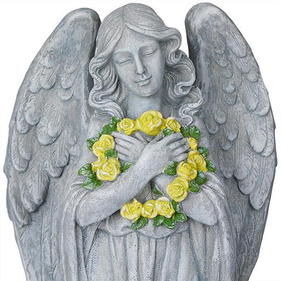 Alpine Corporation MCC832 Angel with Yellow Flower Wreath Statue, Meaningful Décor for Garden, Patio, & Lawn, 29