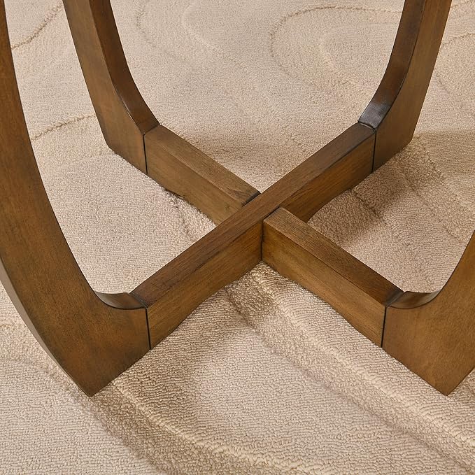 PADMA HOUSE Round Wood End Table with Curved Legs, Drum Circle Side Table with Snowflake Tabletop, Rounded Wooden Sofa Side Table, Brown Walnut Wood Tabletop & Legs 23.6