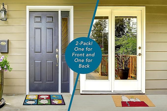 Gertmenian Peanuts Snoopy Coir Doormat - 2x3 Welcome Mat (2-Pack), Ideal for High Traffic Areas in Front Door, Garage, Entryway - House/Peanut Patch, 80003