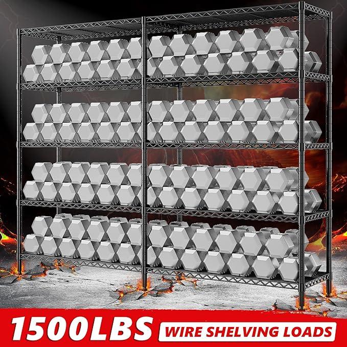 REIBII 5-Tier Heavy Duty Metal Wire Shelves, Industrial Style, 61.7