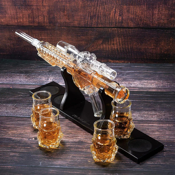 Blaster Force Gun Whiskey & Wine Decanter Set Glasses - Energized Particle Weaponry Elegant Decanter 24