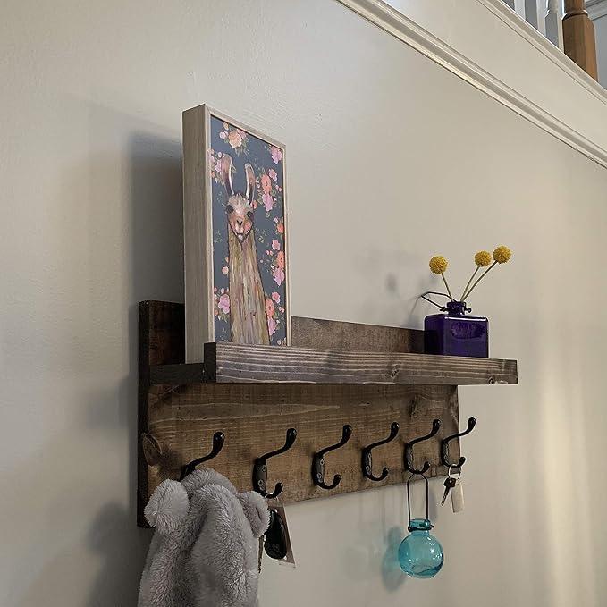 Coat Rack with Shelf Wall Mounted with Storage (Choose Your Length) Towel Rack Entryway Organizer Key Hooks (28