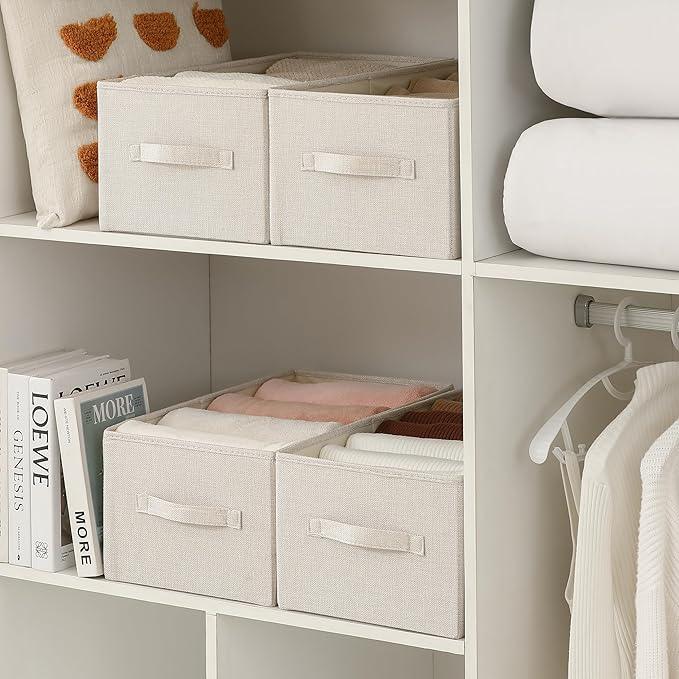 Linen Folding Storage Bins, 3 Pack Large Storage Baskets, Washable, Clothing Storage Bins with Handle, Closet Organizer for Storage Sweater,Sheets(Beige, 18½