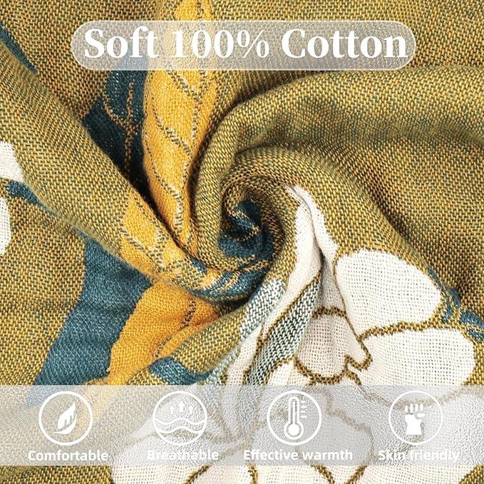 Boho Throw Blanket for Bed - 100% Pure Cotton Ultra Soft Rustic Quilt - Farmhouse Decor Bed Blankets, All Season Rustic Throw for Sofa Couch Chair(60