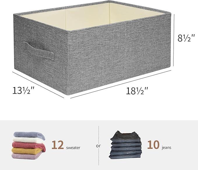 Linen Folding Storage Bins, 3 Pack Large Storage Baskets, Washable, Clothing Storage Bins with Handle, Closet Organizer for Storage Sweater,Sheets(dark grey, 18½
