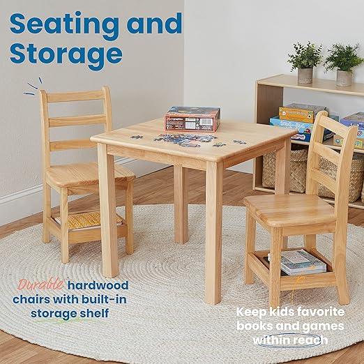 ECR4Kids Three Rung Ladderback Chair with Storage, 14in Seat Height, Classroom Seating, Honey, 2-Pack