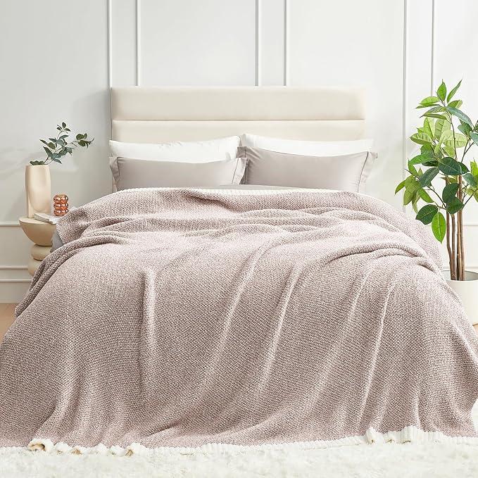 Snuggle Sac Queen Size Bedding Blanket Taupe,Super Soft Warm Microfiber Blankets Cozy Knit Fuzzy Plush Bed Blankets,Heather Taupe, 90x90 inches