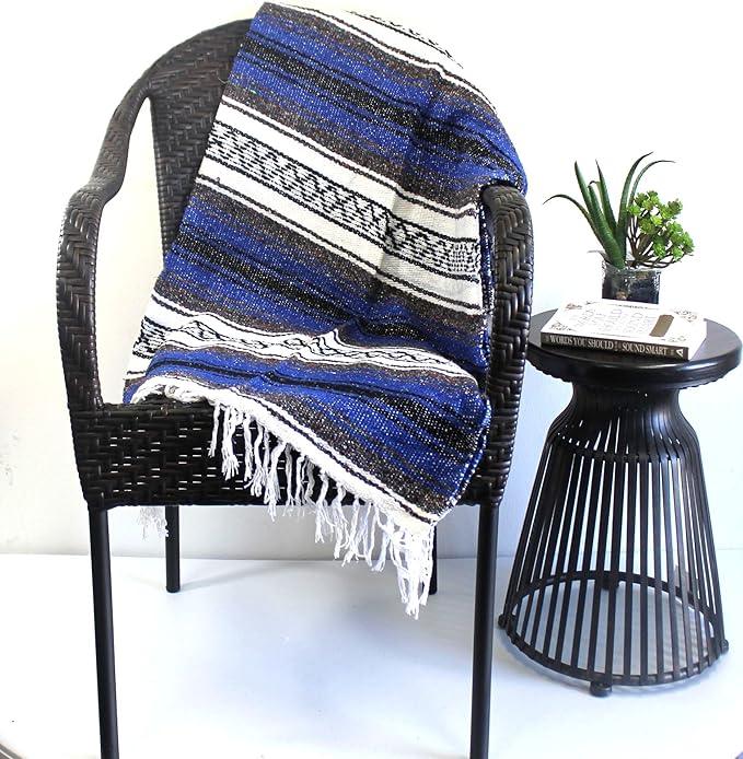 Del Mex Classic Mexican Blanket, Large Authentic Woven Falsa Throw (70