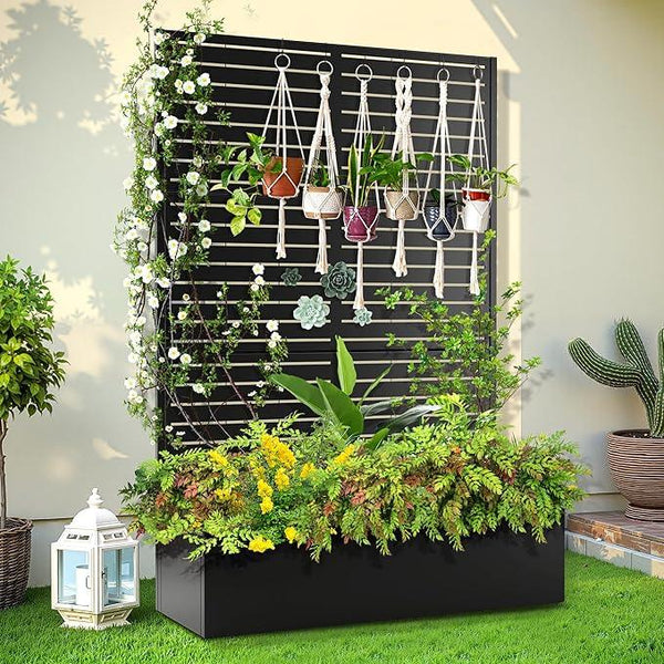 Trellis for Climbing Plants Outdoor，Mental Garden Bed with Drainage Holes Outdoor Privacy Screen Design Tall planters for herb Flower Vegetables 73