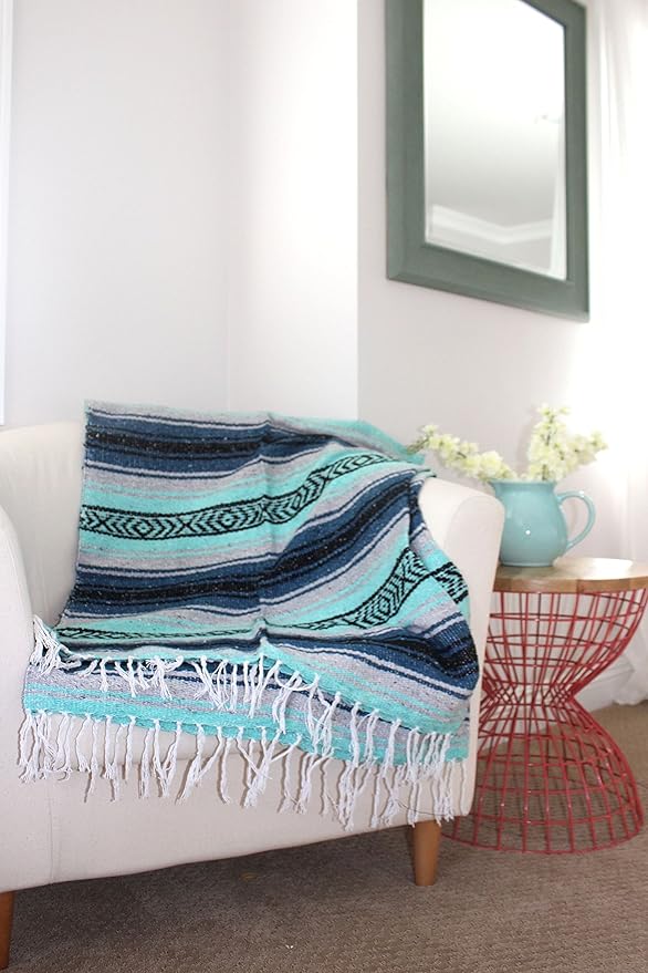 Del Mex Classic Mexican Blanket, Large Authentic Woven Falsa Throw (70