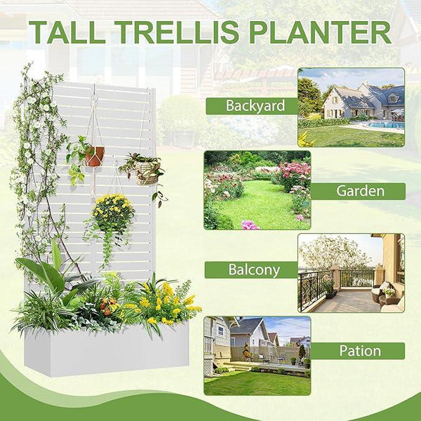 Trellis for Climbing Plants Outdoor，Mental Garden Bed with Drainage Holes Outdoor Privacy Screen Design Tall planters for herb Flower Vegetables 73