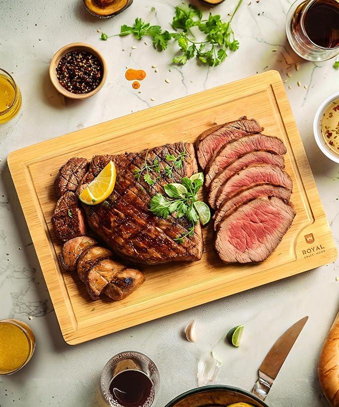 ROYAL CRAFT WOOD Extra Large Cutting Boards for Kitchen Meal Prep & Serving-Bamboo Wood Cutting Board with Deep Juice Groove - Charcuterie & Chopping Butcher Block for Meat - Gadgets Gift (XL 18x12