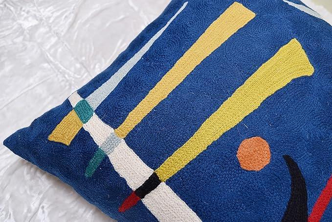 Kandinsky Abstract Pillow Cover - Blue | Modern Throw Pillows | Contemporary Chair Pillow | Modern Farmhouse Pillows | Modern Couch Pillow | Needlepoint Accent Cushion | Size 18x18