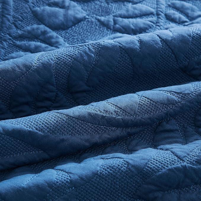 MarCielo 3-Piece 100% Cotton Oversized Bedspread Lightweight Quilt Coverlet Embroidery Farmhouse Bedding Set T0 (Midtone Blue, Oversized Queen (100