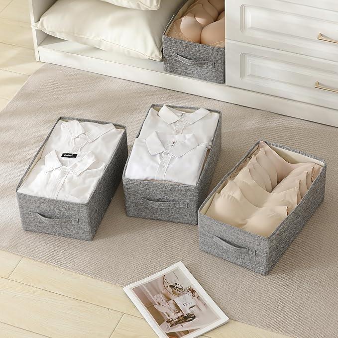 Linen Folding Storage Bins, 3 Pack Large Storage Baskets, Washable, Clothing Storage Bins with Handle, Closet Organizer for Storage Sweater,Sheets(dark grey, 16